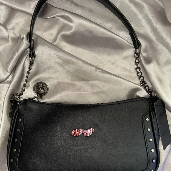 Ed Hardy Black and Red Studded Shoulder Bag - Picture 4 of 7